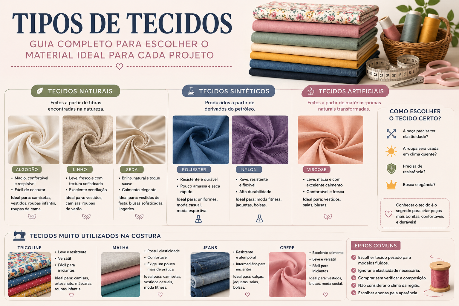 Tipos de Tecidos: Guia Completo para Escolher o Material Ideal para Cada Projeto